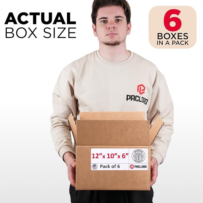 Medium Cardboard Boxes 12"L x 10"W x 6"H (Pack of 6) - USA-Made Packing Boxes for Moving, Shipping, or Storage - USPS, UPS, FedEx Approved - Professional Packing Supplies for Moving | USA-Made Packing Boxes for Moving, Shipping, or Storage - USPS, UPS,...