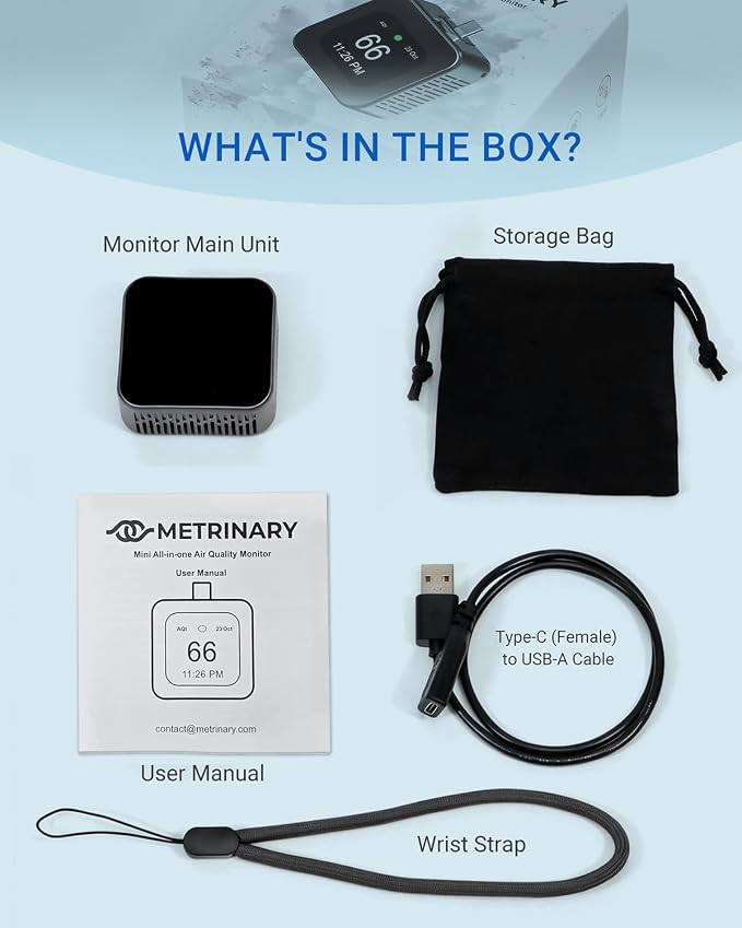 Air Quality Monitor Plug-in, Portable Air Tester for PM2.5, CO2, TVOC, PM10, Temperature, Humidity with Visual and Audible Alarm, App Control for Indoor and Outdoor