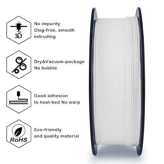 ZIRO PLA Filament 1.75mm, Pure Color 3D Printer Filament, PLA PRO Basic Color Series, 1.75MM 1KG Spool, Dimensional Accuracy +/- 0.03mm, Snow White
