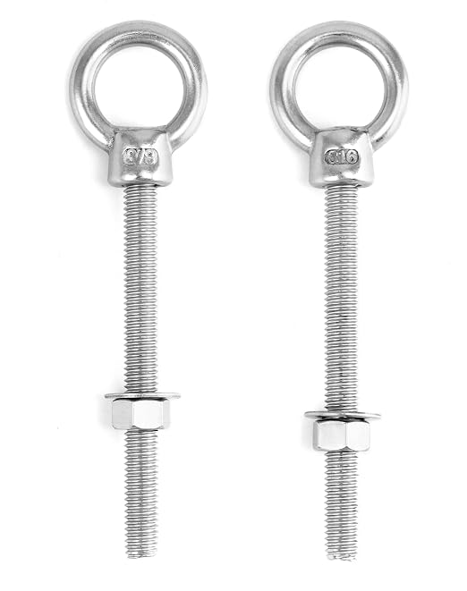 QWORK 316 Stainless Steel Machinery Eye Bolt with Shoulder, 5 Pack 3/8" x 4" Long Stainless Steel Marine Grade Shoulder Eye Bolt, Threaded Eyebolts