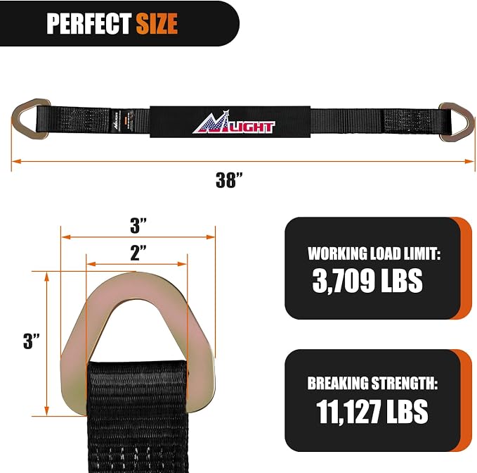 Nilight Axle Tie Down Straps 2" x 38" with D-Rings and Protective Sleeve 11,127 LBS Break Strength – Car Hauler Tie-Downs for Engine Hoist Truck Trailer & UTV 4Pack (Black)