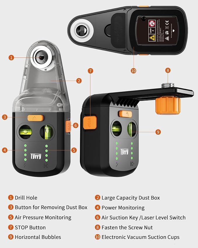 4-in-1 Laser Level with Line Laser, Drill Dust Collector, Wall Bracket, Electronic Vacuum Suction Cup, 1800 mAh Battery, Leveler Tool Perfect for Picture Hanging, Painting, Home Renovations