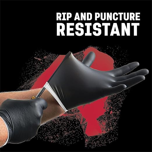 Venom Steel Industrial Nitrile Gloves, Chemical Resistant Disposable Black Gloves, Latex-Free, Powder-Free, Textured Grip, Heavy Duty Two-Layer Protection, 6 mil, Large, (Pack of 1000)