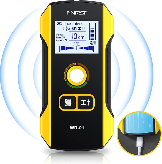 FNIRSI Stud Finder Wall Scanner - 6 in 1 Electronic Wall Wood Stud Finder, Wall Detector with Updated Positioning Hole for Center and Edge of Wood AC Wire Metal Studs Joist Pipe