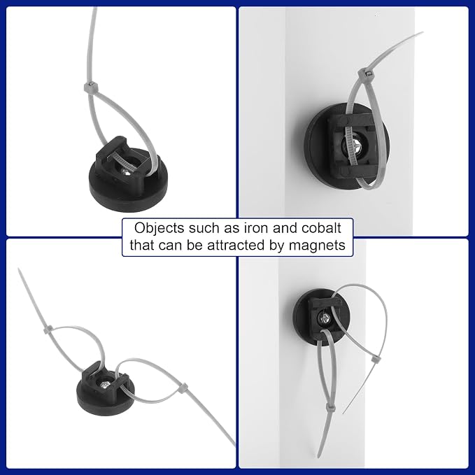 Yookeer Magnetic Zip Tie Mount Base Black Magnetic Cable Clips Wire Holder Multipurpose Cable Ties Management Base Electrical Supplies for Wire