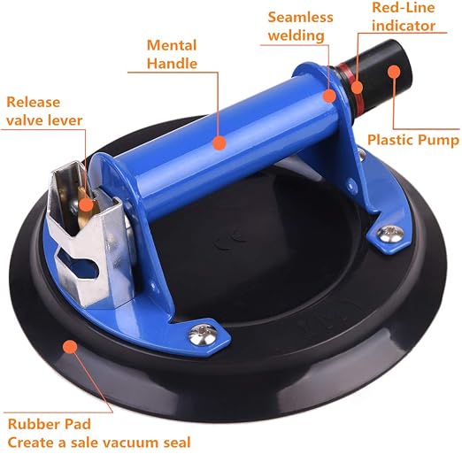 IMT 8" Glass Suction Cup with Metal Handle, Heavy Duty Vacuum Suction Cup Glass Lifter, Granite/Glass/Tiles Lifting Window Replacement, 240lbs Load Capacity with Carrying Case