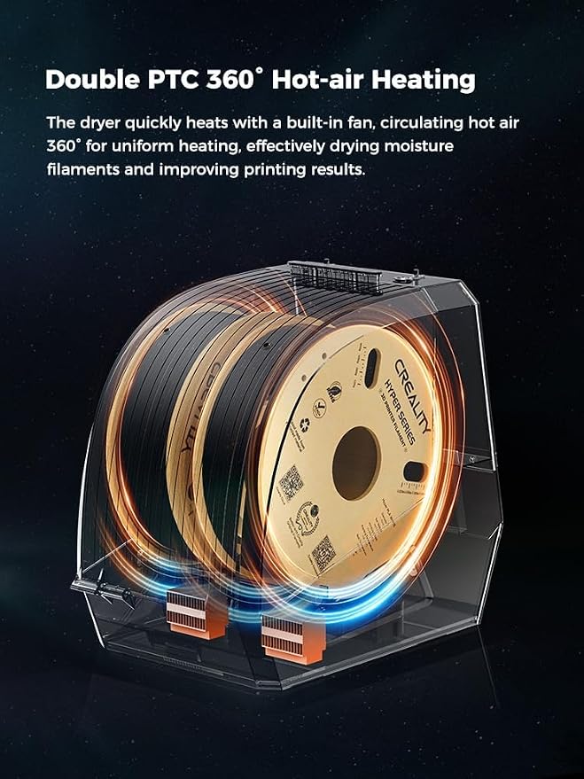 Creality Space Pi Filament Dryer Plus, 2 Spools Filament Storage Box, Double 360° Heating Drying with Fan&Touch Screen, 3D Printer Filament Spool Holder, Dehydrator 1.75/2.85/3mm PLA PETG ABS TPU