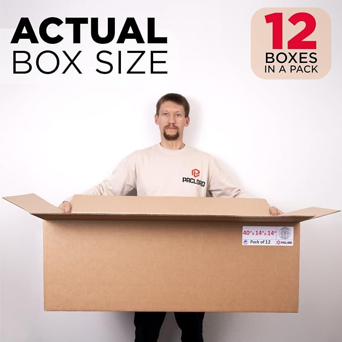 Long Cardboard Boxes 14"L x 14"W x 40"H (Pack of 12) - USA-Made Packing Boxes for Moving, Shipping, or Storage - USPS, UPS, FedEx Approved - Professional Packing Supplies for Moving | USA-Made Packing Boxes for Moving, Shipping, or Storage - USPS, UPS,...