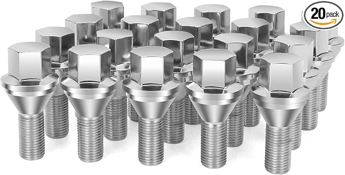 Dynofit 12x1.25 Renegade Lug Bolts, Compatible with Jeep Dodge Hornet Fiat 5 Lug Rim,17mm Hex 22mm Shank Small Wheel Bolts, 20pcs OE Style Aftarmarket Studs (One-piece Design replacement Swollen Bolt)