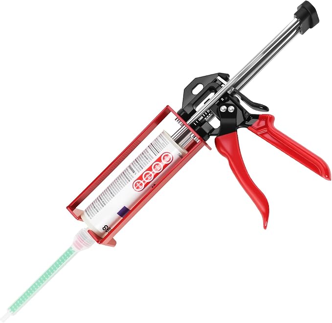 200ml Dual Cartridge Epoxy Gun All Metal Heavy Duty Epoxy Applicator for 1:1 & 2:1 Mix Ratio Professional Panel Bonding Caulking Gun for Auto Body Repair Structural Adhesive & Construction Red