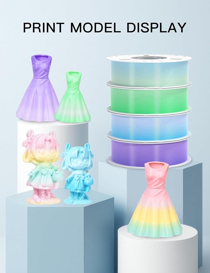 PINBALL PETG Rainbow 3D Printer Filament 4KG, Multicolor PETG Filament 1.75mm, 4kg Pack, Purple+Green +Blue+Red