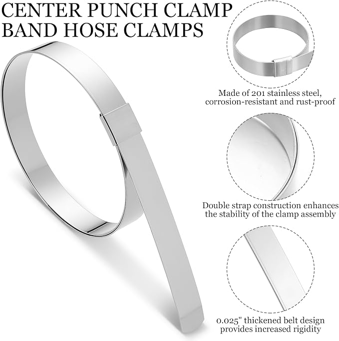 Duraaamo 25 Pack 5/8" Wide x 4" Diameter x 0.025" Thick Center Punch Clamps Band Hose Clamps 201 Stainless Steel Pre-formed for Hose Ducting Pipe Cable Management & More
