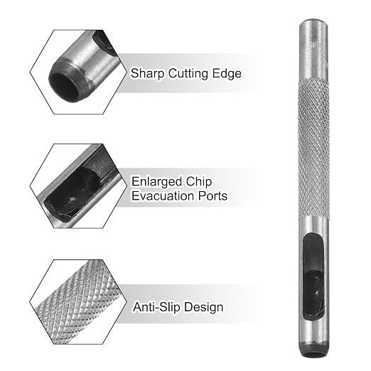 HARFINGTON Leather Round Hole Punch, 5mm Hollow Hole Puncher Cutter Carbon Steel Circle Hole Punching Cutting Tool for Belt/DIY Leather Craft