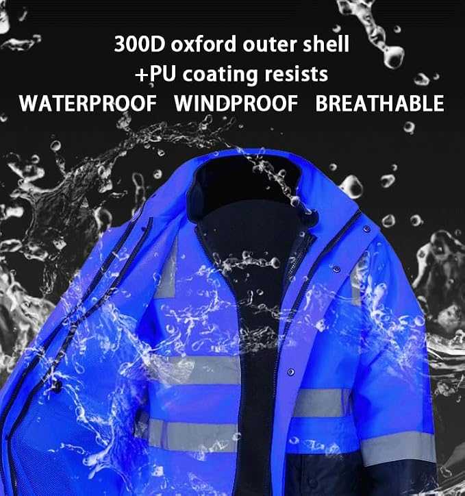 SMASYS Safety High Visibility Oxford Double Thick Reflective Jacket, ANSI Class 3, Construction Protective Work Wear