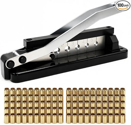 American Standard Bench Hose Crimper Kit, Hose Crimping Tool with 100PK Ferrules 0.591" ID & 0.631" ID for 1/4, 5/16, 3/8 Inch PVC Rubber Hoses, Air Hose Crimping Tool, Torch Hose Repair Kit