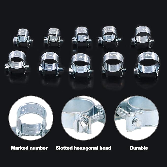 Swpeet 240Pcs 304 Stainless Steel Single Ear Hose Clamps and Zinc Plated Mini Hose Clanps