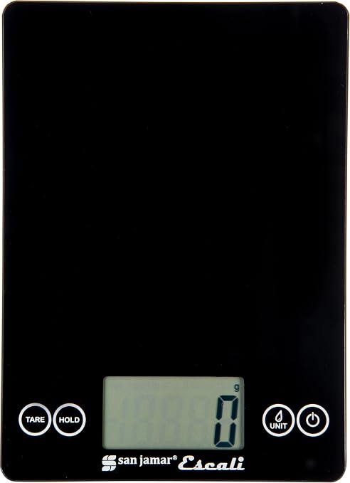 San Jamar Escali Glass Food Scale – SCDG15BK Digital Kitchen Scale for Restaurants, Catering, Meal Prep, Touchscreen Display, Battery Operated, Low Profile, 0.1oz, 15lb Capacity
