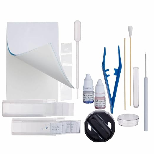 AmScope - 40X-1000X Compound Monocular Student Microscope Set + Slide Preparation Kit + Science Experiment Cards - M150C-SP14-EXCL1