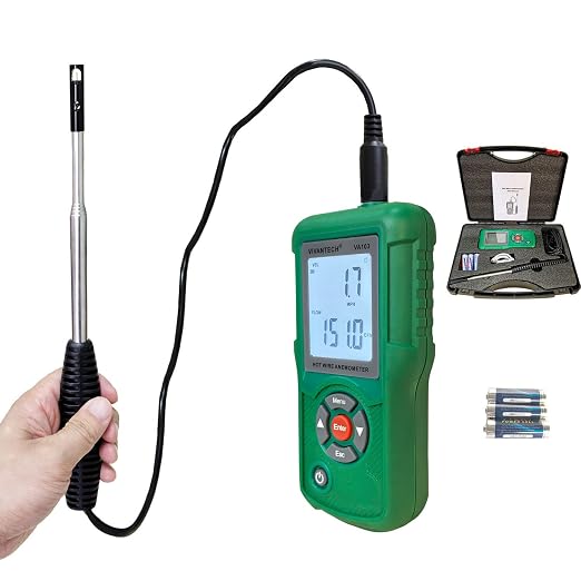Professional-Grade Hot Wire Anemometer with Backlit LCD – Accurate Air Flow Meter for HVAC, Ducts, and Ventilation Systems, Wind Speed Meter Measures CFM/CMM, Temperature (℃/℉)