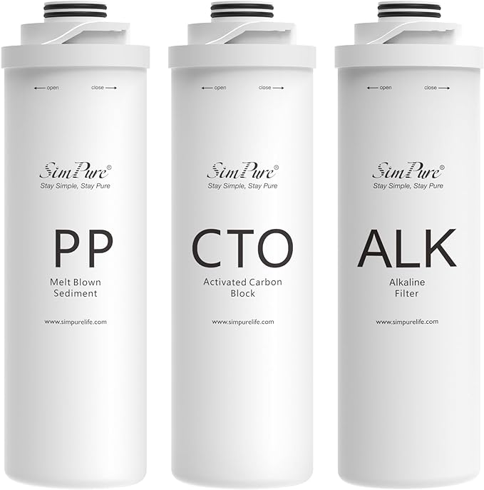 SimPure T1 Series 6-Month Replacement Filter Cartridge Pack Set for Model T1-100ALK, T1-400ALK (1*PP + 1*CTO + 1*ALK)
