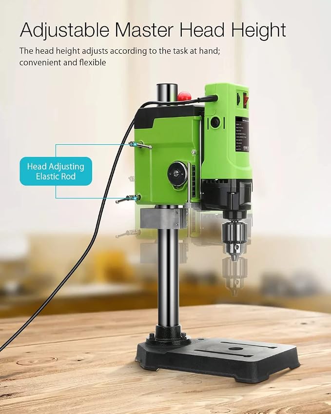 Bench Drill Stand 1200W, infinitely variable speed Mini Drill Press Machine with Cast Iron Base, 0-950RPM, for DIY, Woodworking, Metal, Jewelry Making