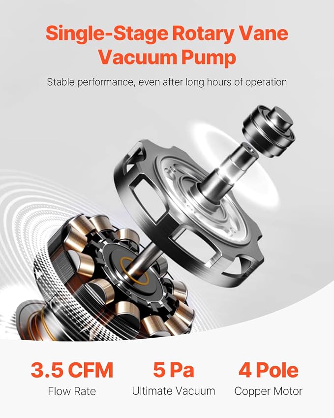 VEVOR 3.5 CFM AC Vacuum Pump and Gauge Set, Single Stage Rotary Vane HVAC Air Vacuum Pump, A/C Refrigerant Manifold Gauge Kit, with Hoses, for R134a, R12, R22, R502a, R410A, R404, R407C Refrigerants