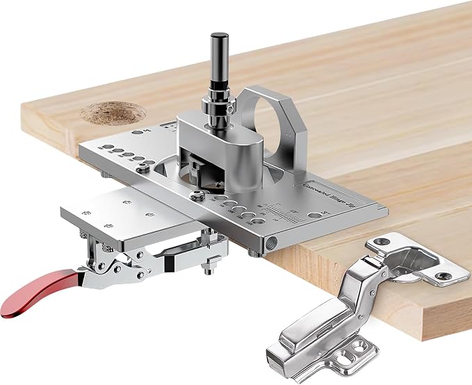 35mm Concealed Door Hinge Jig, Cabinet Hinge Hole Drilling Jig with Quick Clamp & Dust Vacuum Adapter - Precision Metal Woodworking Mounting Tool for Perfect Hinge Installation