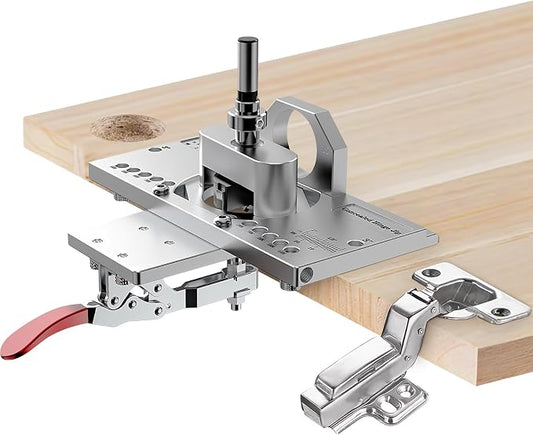 35mm Concealed Door Hinge Jig, Cabinet Hinge Hole Drilling Jig with Quick Clamp & Dust Vacuum Adapter - Precision Metal Woodworking Mounting Tool for Perfect Hinge Installation
