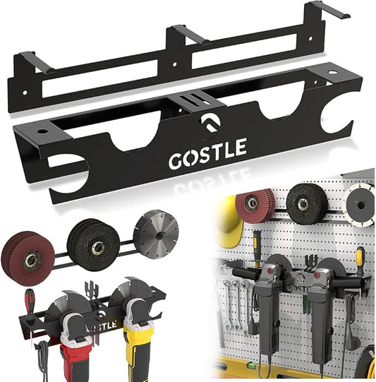 4 Bay Angle Grinder Holder with Discs Hook Rack, Grinders Power Tools Holder Storage Rack, Wall Mount Organizer Bracket for Cutters Polishers with Cord Hanger and Hooks