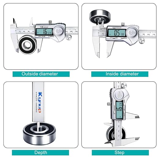 Kynup Digital Caliper 6 Inch Measuring Tool, Professional Stainless Steel Electronic Micrometer with Large LCD Screen, Vernier Caliper, Inch Metric Fraction Conversion, Auto-Off, IP54 Splash Proof