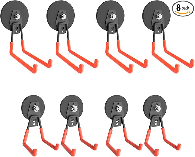 Super Strong Garage Magnetic Hooks Heavy Duty-8Pack,Powerful Magnetic Hook for Power Drill, Garden Tools, Hose, Straps, Steel Pegboard, Magnetic Garage Hooks, Workshop Magnetic Tool Holder