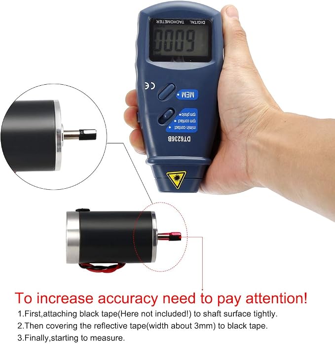 uxcell DT-6236B 2 in 1 Digital Tachometer Contact/Non-Contact Photo Tachometer RPM Tach Meter | 2.5-99999 RPM Accuracy with Linear and Rotation Speed Measurement Wheels