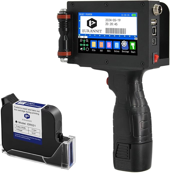 E16-1 Handheld Inkjet Printer, 1" Portable Smart Printer with ER521 Original Fast-Drying Ink, 360° Date Coder Printing Machine for Text/Barcode/Number/Image/Date Printer for Any Surface