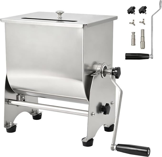 OKF Meat Mixer, 20lb Sausage Mixer, Stainless Steel Commercial Meat Mixer, Tilt Tank Manual Meat Mixer with Lid, Sausage Mixer Machine for Sausages, Burger Patties, Meatballs, Jerky &Homemade Pet Food