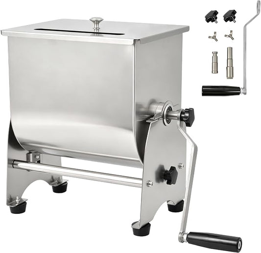 OKF Meat Mixer, 20lb Sausage Mixer, Stainless Steel Commercial Meat Mixer, Tilt Tank Manual Meat Mixer with Lid, Sausage Mixer Machine for Sausages, Burger Patties, Meatballs, Jerky &Homemade Pet Food