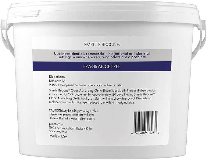 SMELLS BEGONE 1-Gallon Gel Odor Eliminator – High-Capacity, Long-Lasting Odor Absorber for Large Spaces, Basements, Garages, Workshops & Commercial Areas – Removes Tough Odors Quickly (Fragrance Free)