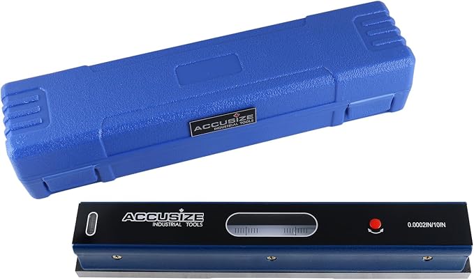 Accusize Industrial Tools 12 inch Master Precision Level in Fitted Box, Accuracy 0.0002'' /10'', S908-C687 | Accuracy 0.0002"/10", V-Groove Base, Cross Test Vial, Insulating Grip, Cast Iron