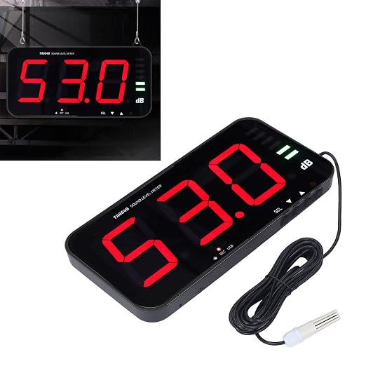 Sound Decibel Meter, 2. 4G 13 Inch LED Temperature Humidity Time Display Sound Levels Meter Sound Level Meter Noise Meter Decibel Meter Sound Levels Reader DB Meter for Home