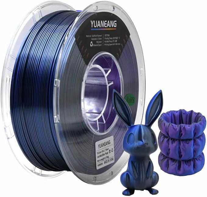 Silk Triple-Color PLA Filament 1.75mm Black-Blue-Purple, ±0.03mm Precision, 1kg Spool (2.2 lbs), Smooth Multi-Tone Gradient PLA, Neatly Wound & Compatible with Most 3D Printers