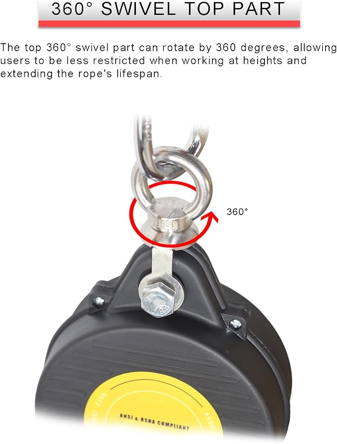 Swivel Top Self Retracting Lifeline, BUCAMAO 50FT Retractable Lanyard, SRL | Steel Wire, Srl Fall Protection, Retractable Safety Lanyard, Safety Harness Yoyo, Fall Protection Kit, Fall Arrestor