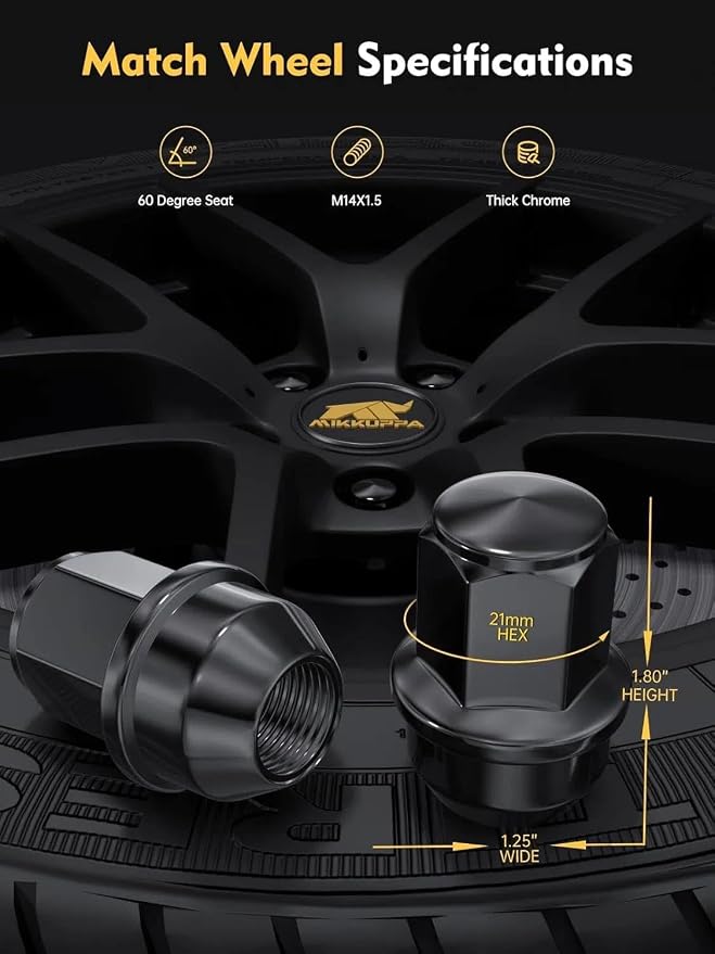MIKKUPPA 4PCS M14x1.5 F150 Lug Nuts, Black OEM Style Replacement for 2015-2024 F-150 F150 Expedition Lincoln Navigator Factory Wheels 21mm Hex Anti-Rusting Updated Tire Nuts
