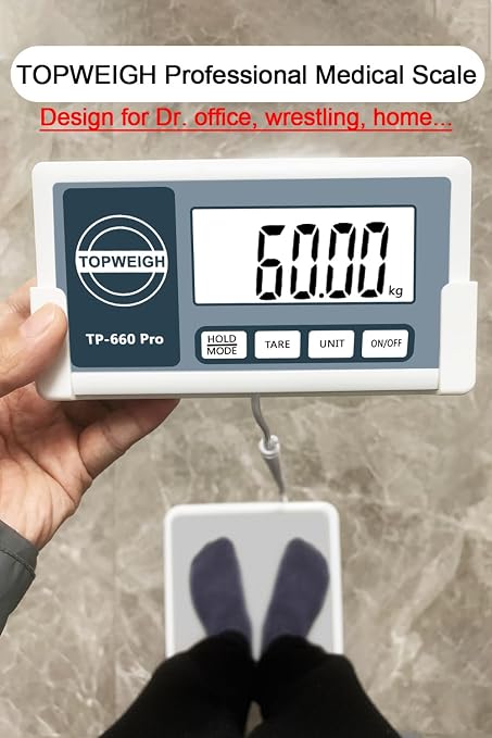 Medical Scale with Portable Carrying Bag, Large Remote Display, Floor Physician Scale, 660lbs / 0.02lb, Longer Coiled Cord, Heavy Duty Digital Scale for Body Weight, Measure in kg/oz/lb