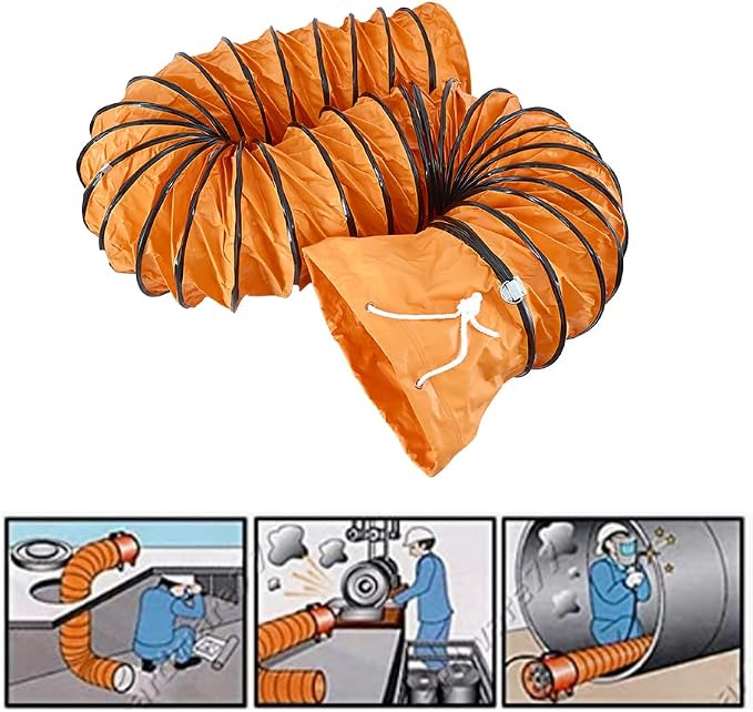 Flexible Duct Hose PVC Flame Retardant Duct Hosing with S Hook & Steel Support for Utility Blower Exhaust Fan (10in x 16ft, Orange)