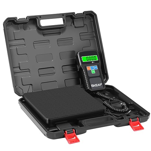 SKEAP Refrigerant Scale - 0.01lbs High Precision HVAC Scale with Wired Remote Control, 155lbs Large Capacity Freon Scale for Refrigerant Recovery with LCD Display and Portable Case & Lithium Battery