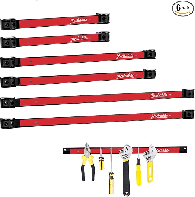 12" 18" 24" Magnetic Tool Holder Strip, Red Magnet Bar, Metal Tool Organizer Rack for Garage Organization, Easy To Install in Workshop, Mounting Screws Included