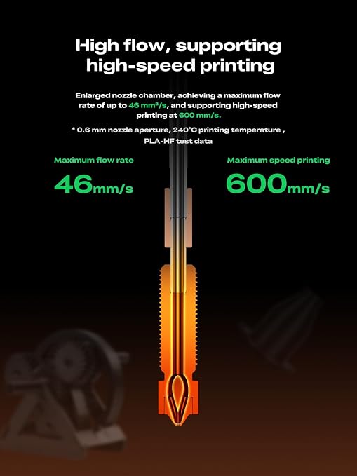 Creality K2 Plus Genuine E3D Obxidian High Flow Nozzle 0.6mm for for K2/K2 Pro/K2 Plus/Creality Hi, Multi-Channel Design for Extreme Speed & Ultimate Wear Resistance