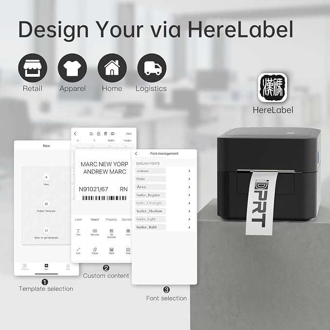 iDPRT Label Maker, Thermal Barcode Printer with No Bound Consumables, Bluetooth & USB Connection, 140pcs/min Speed, Customizable App, Supports Various Sized 1"-3.15", Label Printer for Small Business