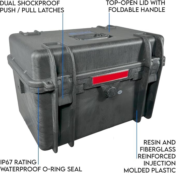 DCB Cases - Element 4102F | 16 x 11 x 12 Ext Dim | IP67 Waterproof | Pluck Foam Insert | Foldable Handle | Pressure Control Valve | Resin-Reinforced Injection Molded Plastic | 2 Latch Lid Close