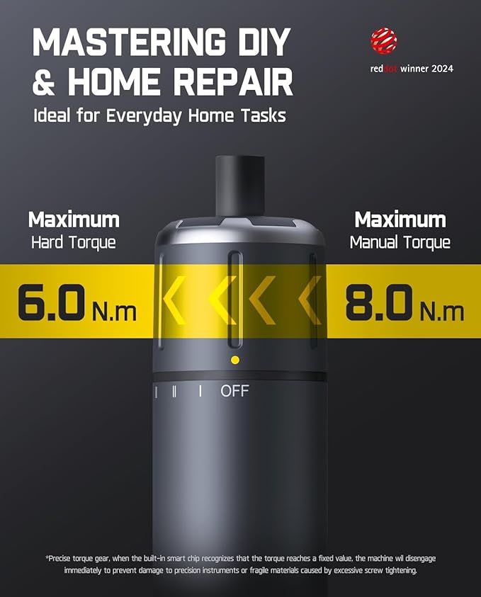 Fanttik S1 Pro Electric Screwdriver, Power Screwdriver with16 S2 Steel Bits, 3 Torque Settings, Max 6 N.m, 2000mAh Battery, LED Light & 1/4''Hex, Ideal Tool for Furniture & Gaming PC