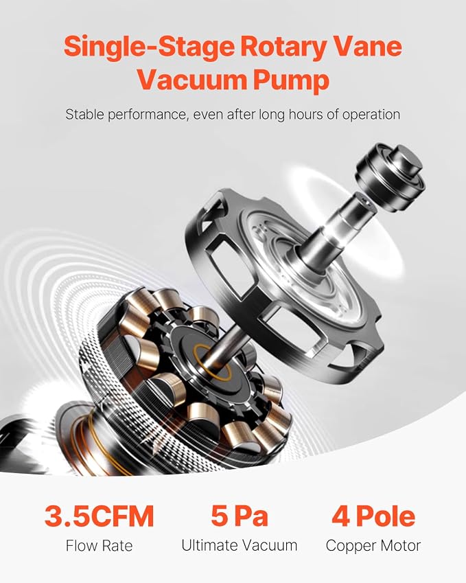 VEVOR 3.5 CFM AC Vacuum Pump and Gauge Set, Single Stage Rotary Vane HVAC Air Vacuum Pump, A/C Refrigerant Manifold Gauge Kit, with Hoses, Air Conditioning Refrigeration for R134a, R12, R22, R502a